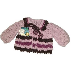 Pink brown maroon wool blend baby cardigan sweater 3-6mo
